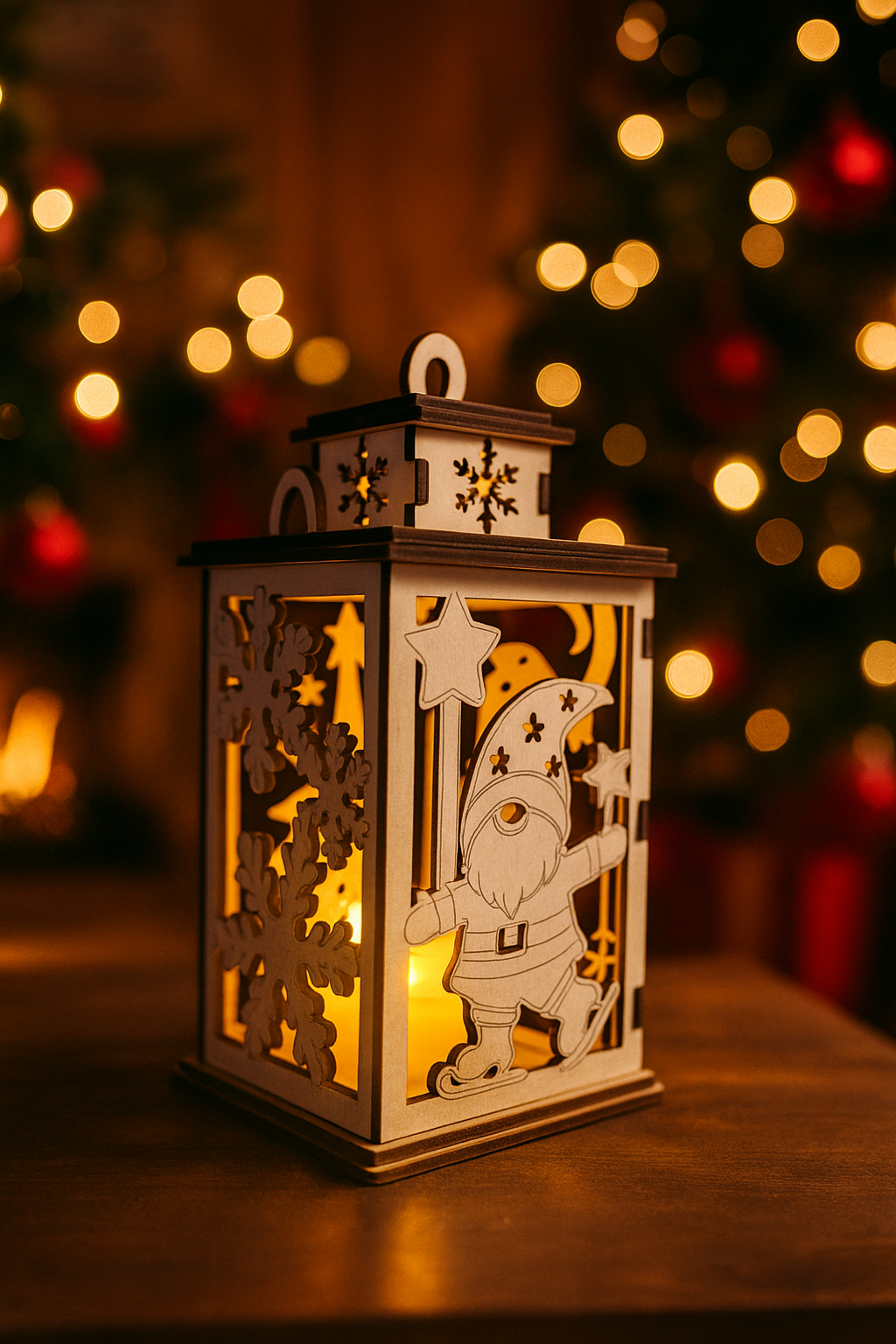 Weihnachts-Laterne aus Holz – Wichtel-Design