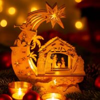 Holz-Krippe mit Stern & Engeln