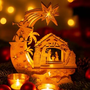 Holz-Krippe mit Stern & Engeln