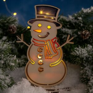Leuchtender Holz-Schneemann – winterliche Dekoration mit LED