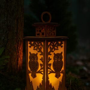 Holzlaterne „Eulen im Wald“