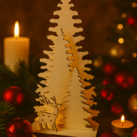 Holzdekoration „Tannen & Rentier“