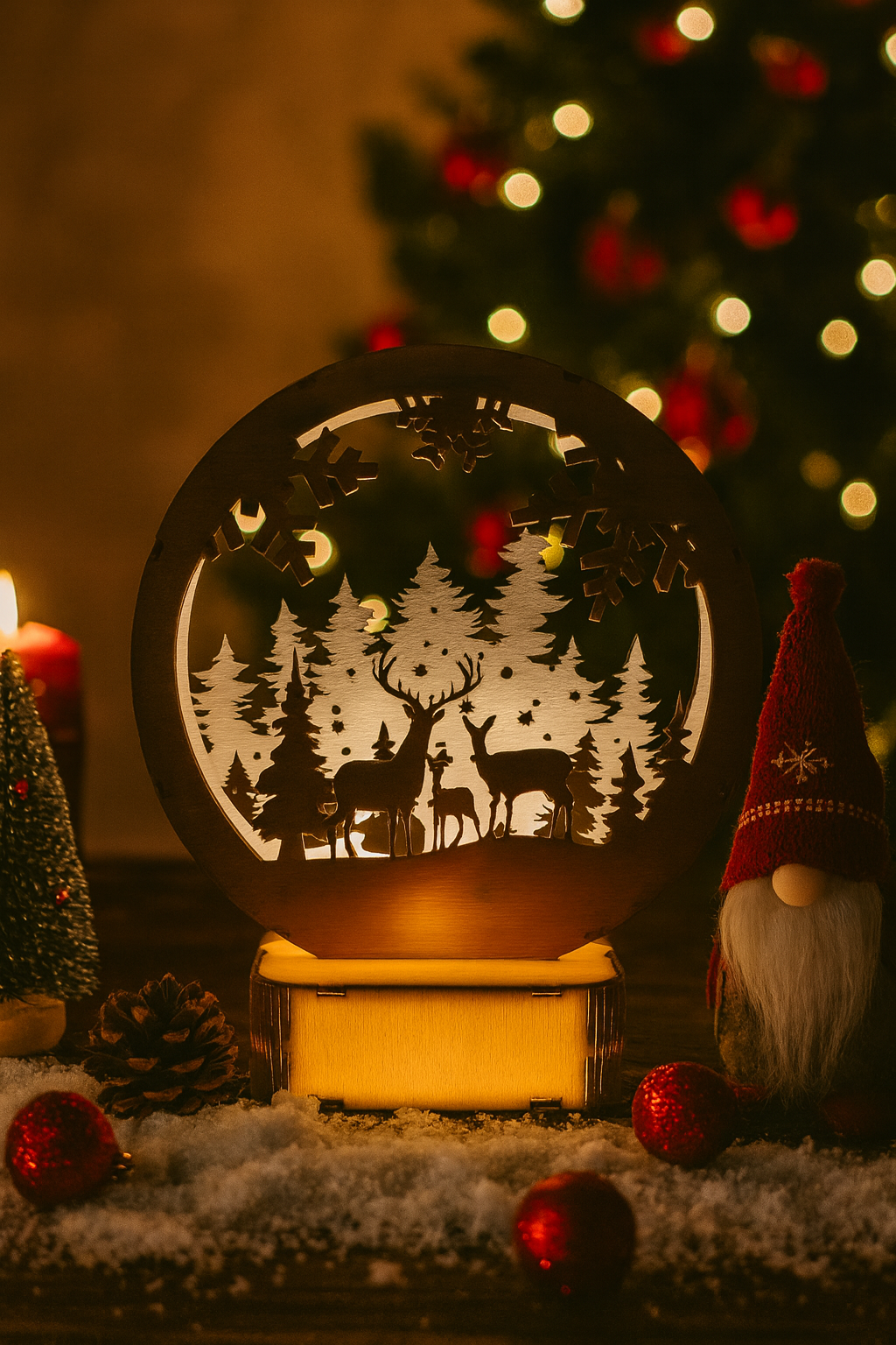 LED-Holzleuchte „Winterwald“