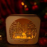 3D-Holzlicht mit LED – „Winterwald mit Rehen“