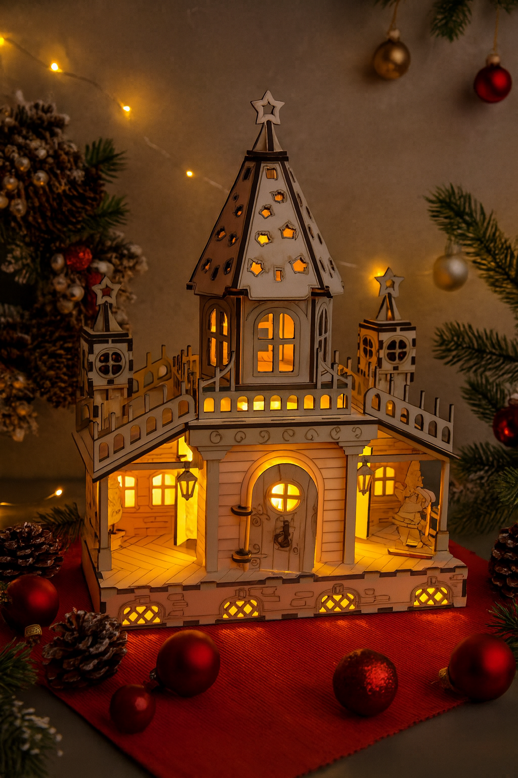 Weihnachts-Holzhaus mit LED