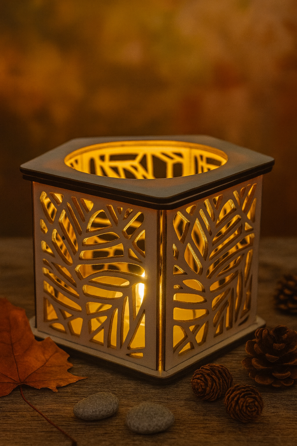 Holz-Teelichthalter „Blätterzauber“