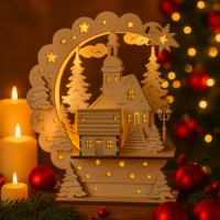 Holzdekoration „Weihnachtsdorf mit Kirche“